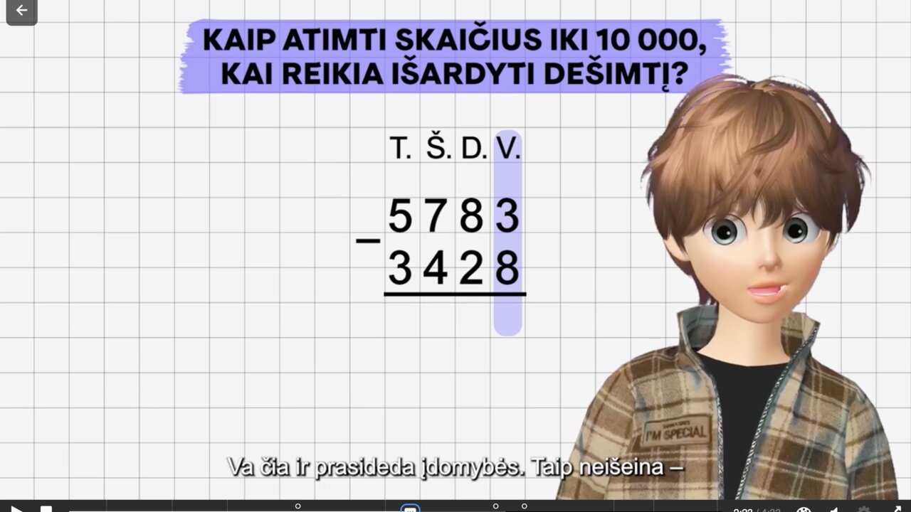 Kaip atimti skaičius iki 10 000, kai nereikia išardyti dešimties, šimto, tūkstančio? Kaip atimti skaičius iki 10 000, kai reikia išardyti dešimtį?