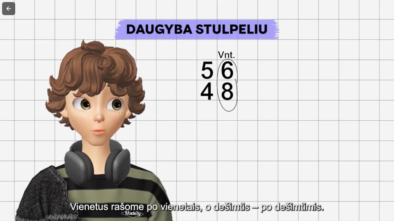 Kaip stulpeliu dauginti dviženklius skaičius?